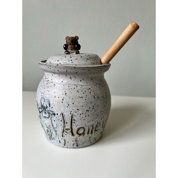 Handmade Pottery Honey Pot with Dipper - Picture 1 of 10